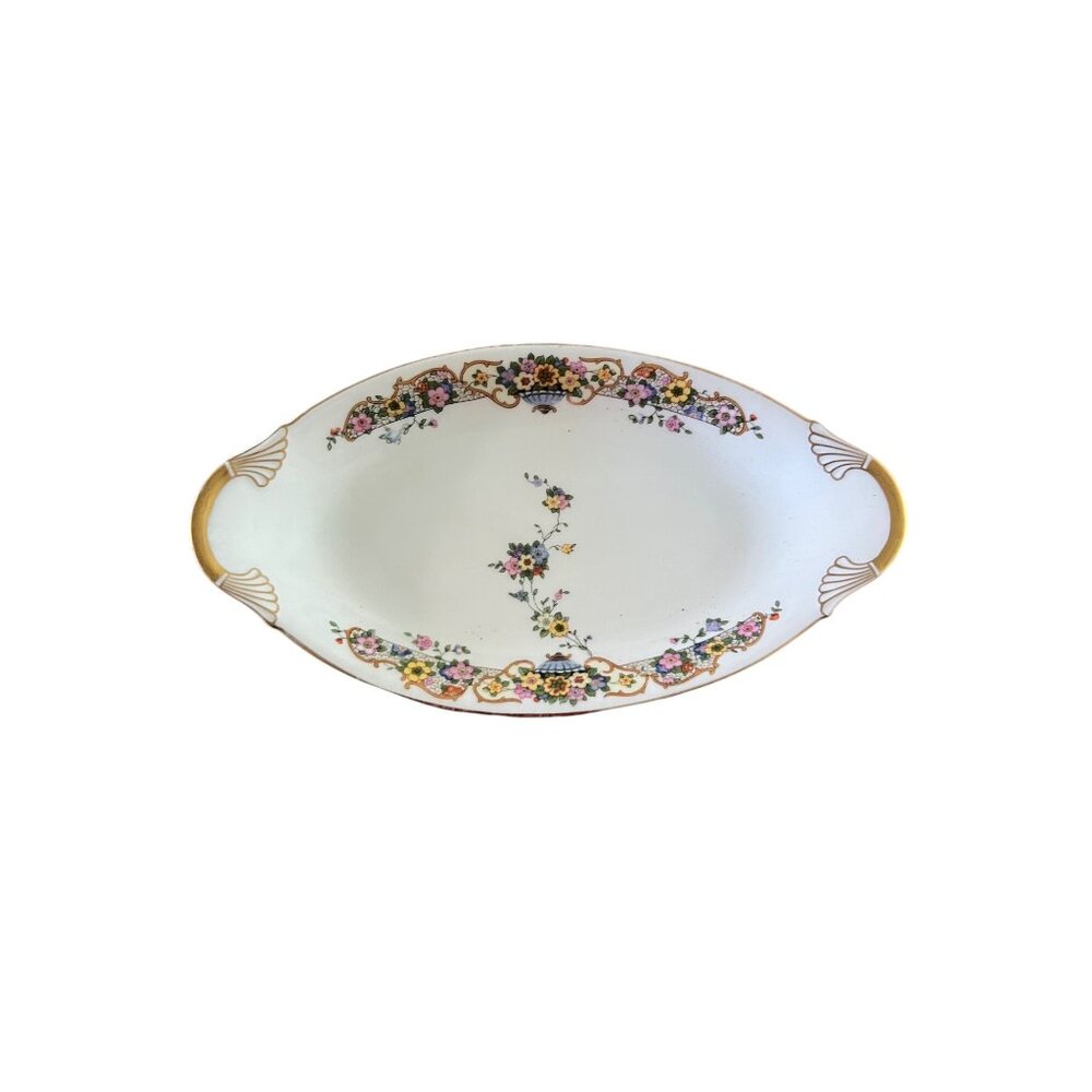 Vintage Thomas Bavaria Astoria Porcelain Oval Serving Dish With Floral & Gold Tr